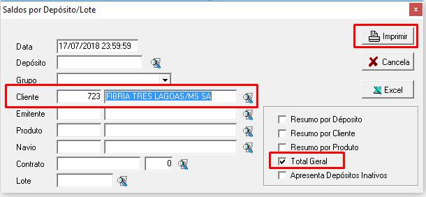 Campos obrigatórios Cliente e flegar Total