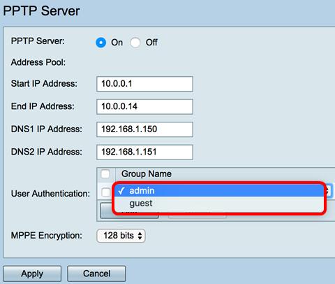 Etapa 8. Da lista de drop-down da criptografia de MPPE, escolha uma opção cifrar os link de ponto a ponto. As opções são: Nenhuns No encryption.