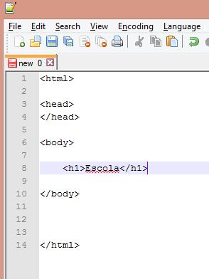 Utilizando o notepad++ para criar um documento em html Vamos usar uma tag para mostrar texto no formato