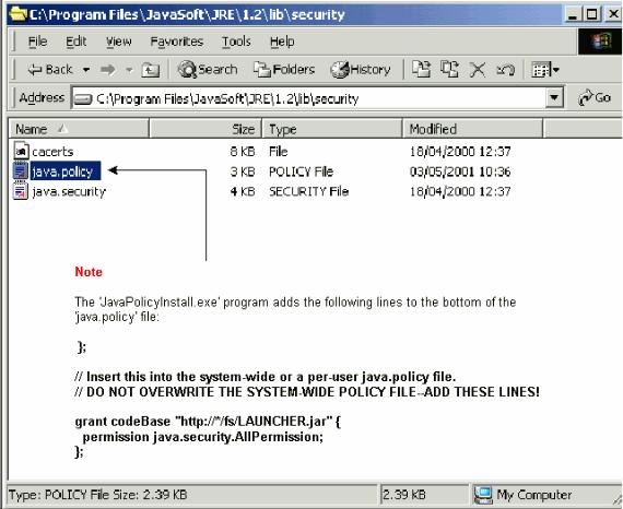 java.policy Transfira e instale o arquivo jar Você pode usar o FTP a fim transferir o arquivo jar a seu PC. 1. Abra uma janela do dos. 2.