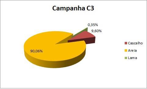 27 A B C Figura 4.13: Gráficos comparativos das porcentagens das frações cascalho, areia e lama ao longo das três campanhas. A) campanha C1, B) Campanha C2 e C) campanha C3.