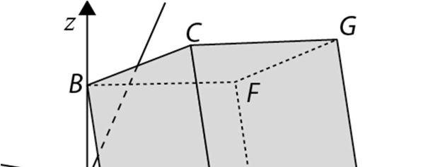 4. Na figura está representado, em referencial o.n., um cubo. As coordenadas dos pontos,, e são (2, 1, 0), (0, 0, 2), (1, 2, 4) e (2, 2, 1), respetivamente. 4.1. Determine as coordenadas do ponto. 4.2. Escreva as equações cartesianas da reta paralela ao eixo que contém o ponto.