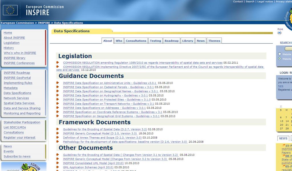 Conteúdo das páginas da componente Especificações de dados: Documentos produzidos Membros do GT Especificações de Dados (DS-DT) e composição dos GT Temáticos