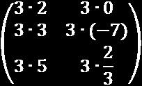 Multiplicação de um número real por uma matriz Sejam a matriz A = (a ij ) m n e k um número real, então k A é uma matriz do tipo m n obtida pela