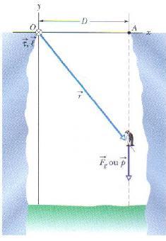 1º Problema: Um pngum de massa (m) ca, sem velocdade ncal, do ponto A, a uma dstânca horzontal D da orgem O de um sstema de coordenadas