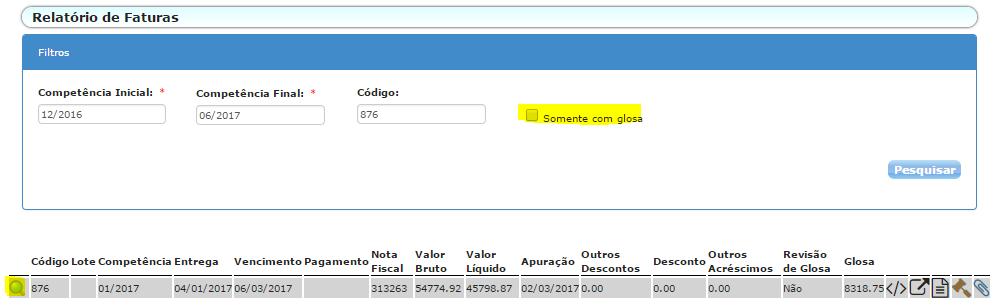 7 - O ícone serve para o prestador anexar a Nota Fiscal referente a fatura. Clicar em, para anexar a Nota Fiscal.