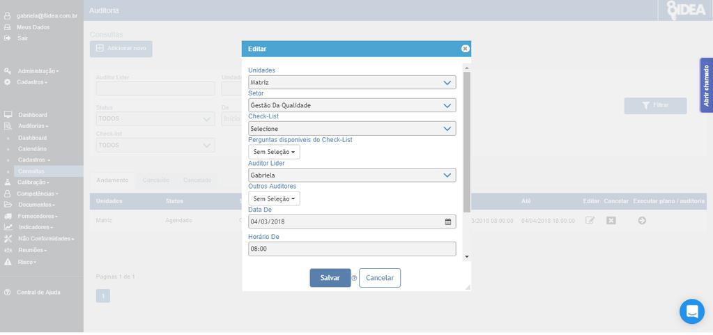 P. 10/18 Clicar em Salvar. Após isso a auditoria estará no status Agendado. 6.7 