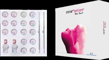 O kit ceramotion One Touch consiste em 16 massas individuais, assim como líquidos especiais e acessórios.