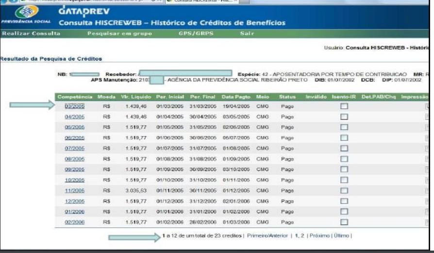 Abaixo tela do histórico de créditos: Perceba que pelo histórico de crédito