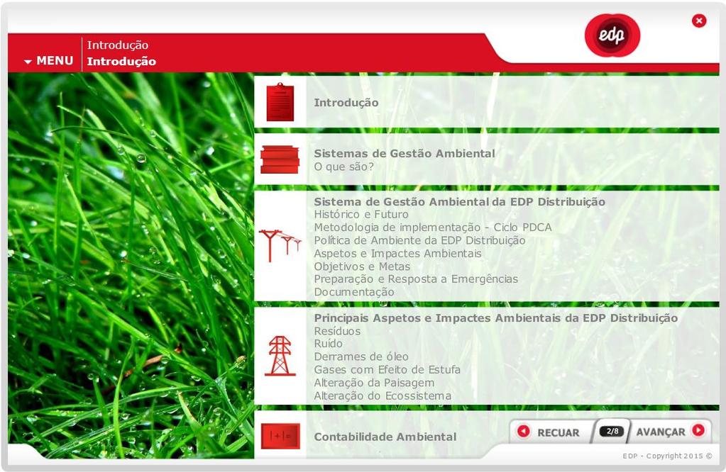 4. Navegar no curso Os capítulos do módulo estão acessíveis através do botão Menu.