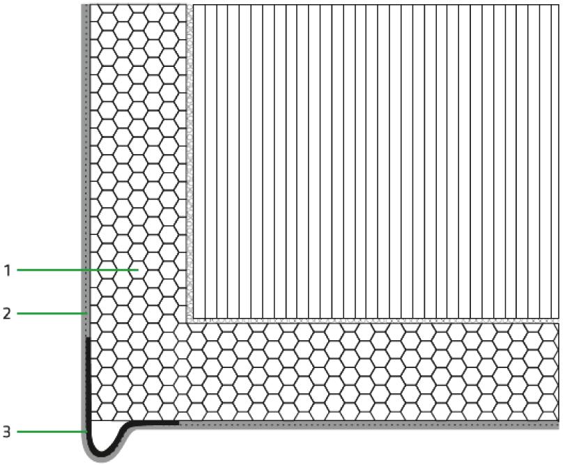 Rede Normal incorporada e acabamento 3 Decotherm Perfil de Canto PVC com rede 1 Argamassa DECOFIX 1992 com Decotherm Rede Normal e acabamento 2 Mastique de poliuretano 3 Tubo de queda em