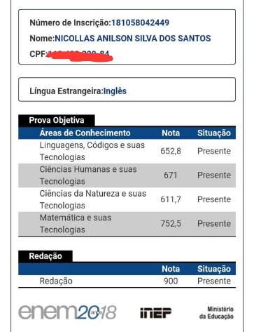 Aluno desde o Ensino Fundamental Nicollas faz ENEM por experiência, e tira 900 na redação. É PRECISO TER UM BOM REPERTÓRIO".