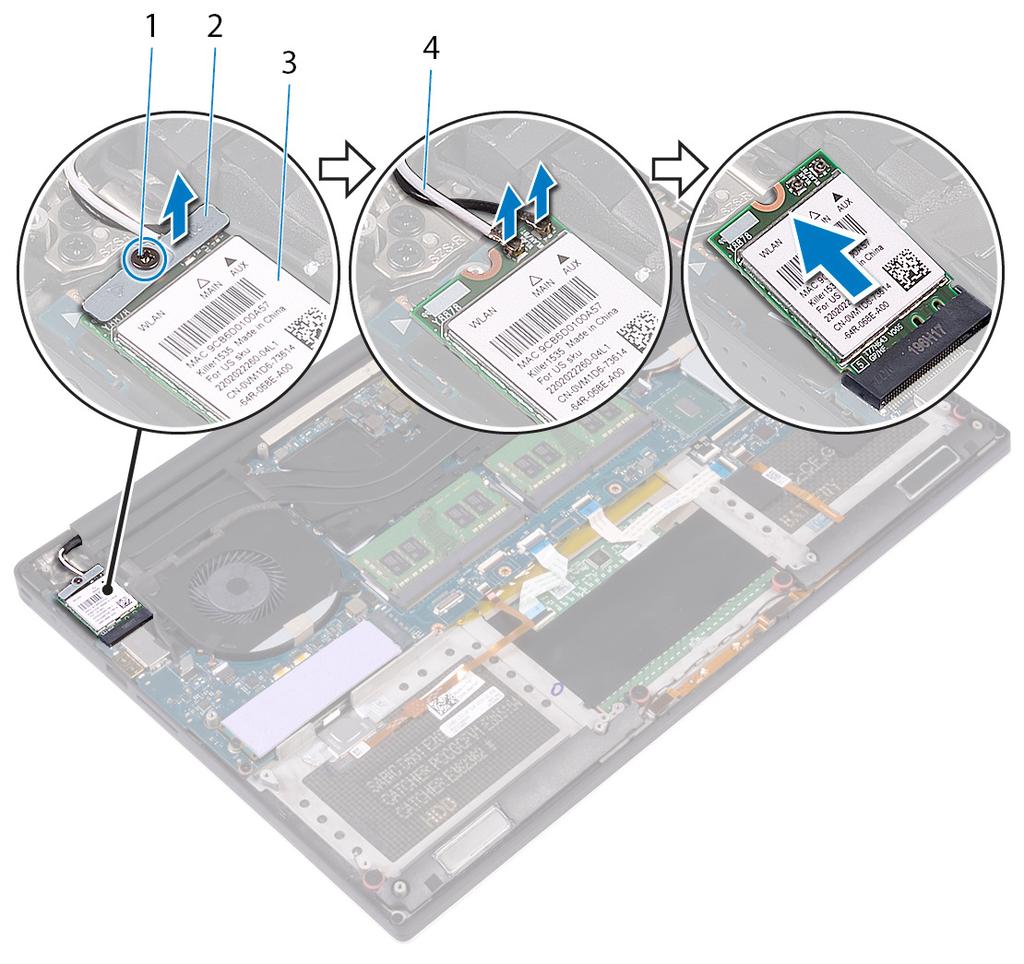 19 Como remover a placa sem fio ADVERTÊNCIA: Antes de trabalhar na parte interna do computador, leia as instruções de segurança fornecidas com seu computador e siga as instruções em Antes de