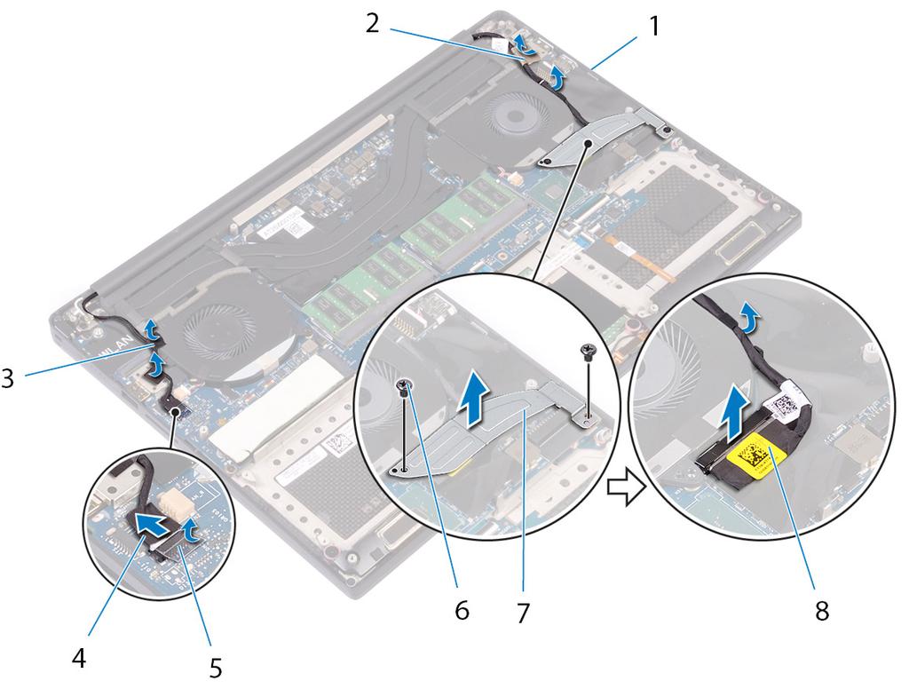 37 Como remover o conjunto da tela ADVERTÊNCIA: Antes de trabalhar na parte interna do computador, leia as instruções de segurança fornecidas com seu computador e siga as instruções em Antes de