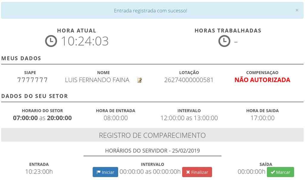 5. 1a, 2a, 3a e 4a Batidas no SISREF SISREF trabalha com tolerância de 15 minutos no Registro de Entrada (1a