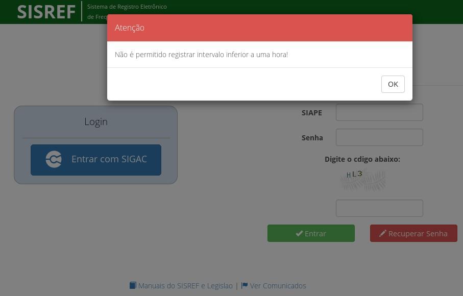 5. 1a, 2a, 3a e 4a Batidas no SISREF Caso o Intervalo do almoço seja inferior a 60