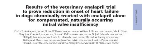 Sumário dos resultados Cães que desenvolveram ICC Enalapril: 50 (43%) Placebo: 48 (42%) Cães retirados do estudo Enalapril: 33 (28%) Placebo: 34 (30%) Cães que chegaram ao final sem ICC Enalapril: 33