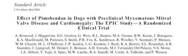 36 centros ao redor do mundo (EUA, Canadá, Europa, Japão, Austrália) Objetivos: Pimobendan oral retarda o aparecimento de sinais clínicos de ICC nos cães B2????? Período de recrutamento: 2010-2012 J.