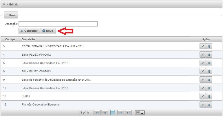 b. O sistema irá retornar na lista um ou mais editais de acordo com a descrição
