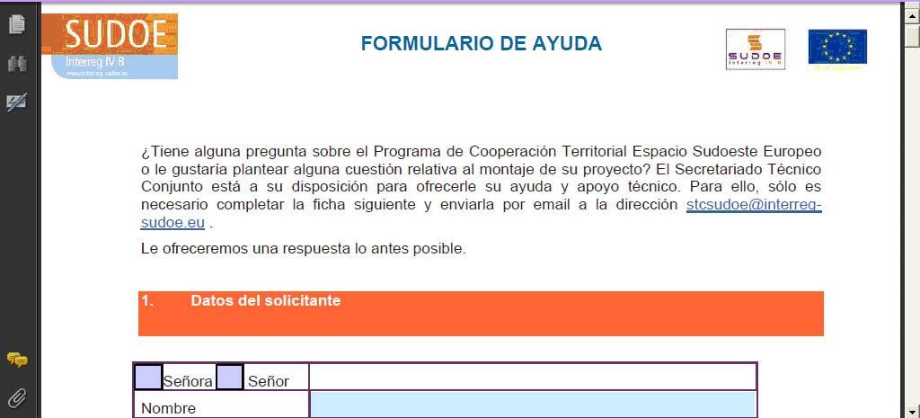 7. Formulário de ajuda Os promotores de projectos podem enviar ao STC este formulário, disponível na página web do