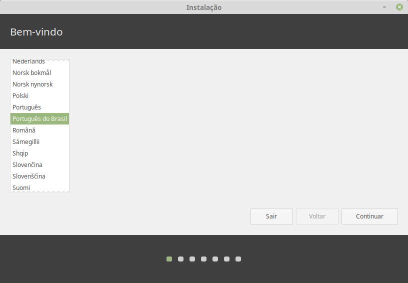 Passo 6: Selecione o idioma desejado e clique em Continuar ; Passo 7: