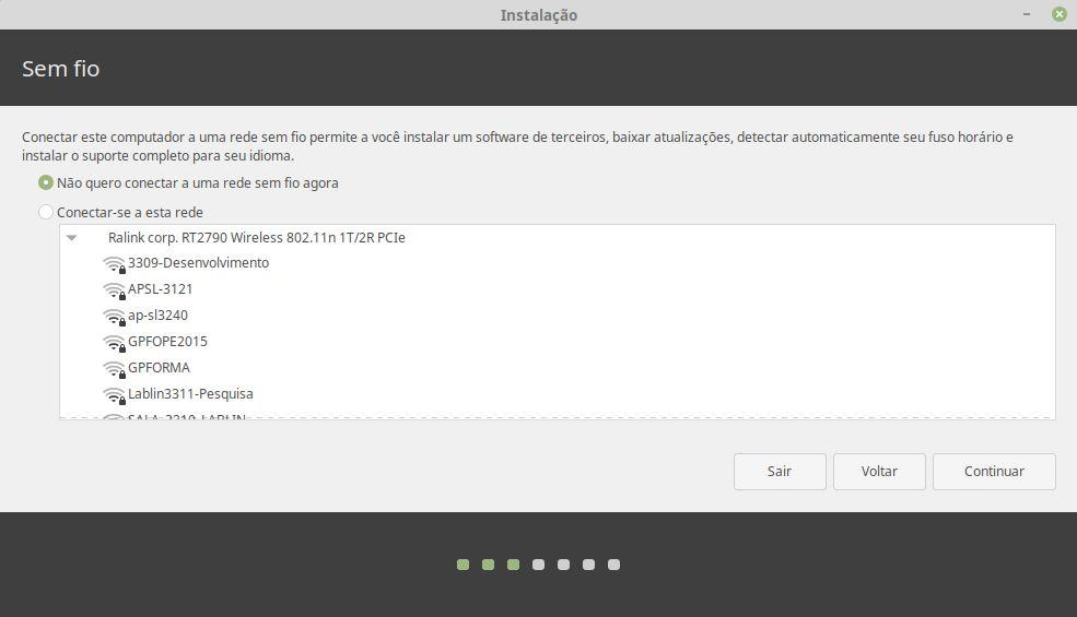 Passo 8: Rede sem fio - marque a opção Não quero conectar a uma rede sem fio agora Passo 9: Na próxima tela marque a opção Instalar Software de terceiros para poder instalar posteriormente plugins e