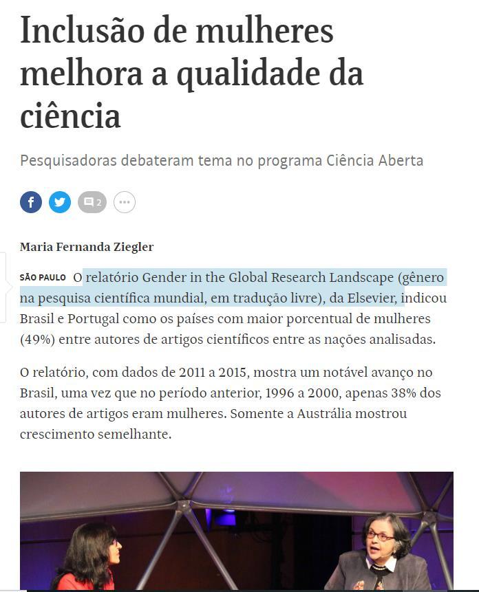 Esforços pela Equidade O alcance da equidade de gênero tem potencial para promover um