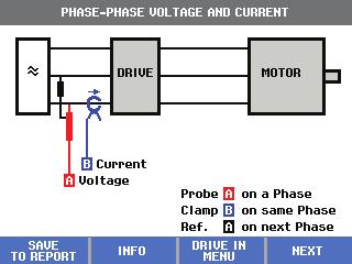 Motor Drive Analyzer Interface de navegação e do usuário Tensão do eixo do motor (somente MDA-550) Utilize essa função para detectar descargas na graxa do rolamento que possam danificar os rolamentos