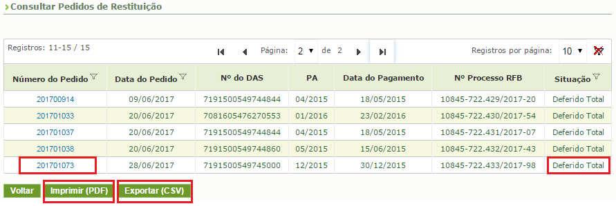 Feito o pedido e cadastrado o número do processo, o MEI poderá imprimir o Extrato de Restituição e/ ou retornar ao início do aplicativo.