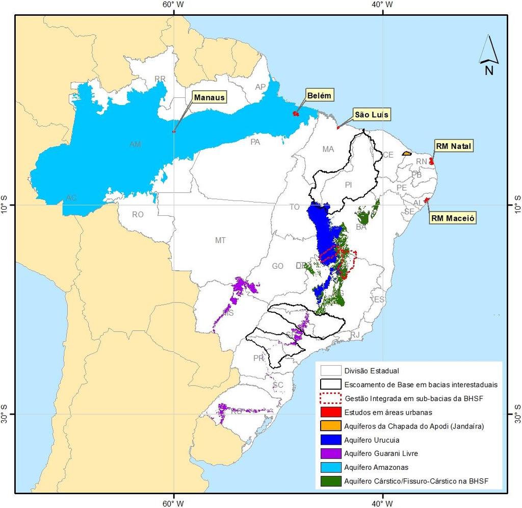 Estudos ANA PNAS/PNRH Aquíferos interestaduais ou transfronteiriços Aquíferos da Chapada do Apodi Sistema Aquífero Urucuia (SAU) Estudo da Vulnerabilidade do Aquífero Guarani (SAG) Aquíferos da Prov.