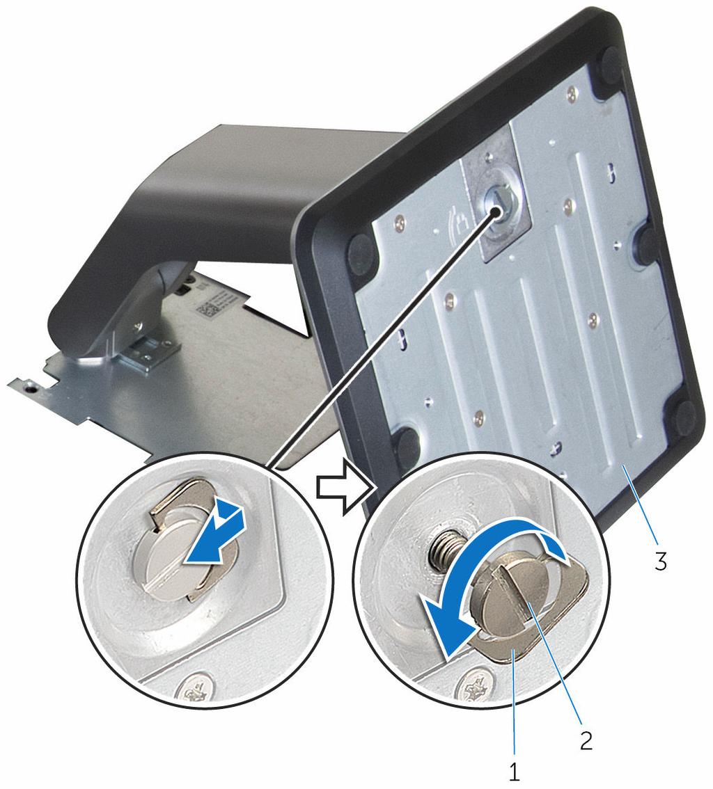 Procedimento para remover o riser do suporte da base do suporte NOTA: Se precisar retirar a base do suporte ou o riser do suporte do conjunto do suporte, siga as etapas abaixo: 1 Levante a alça do