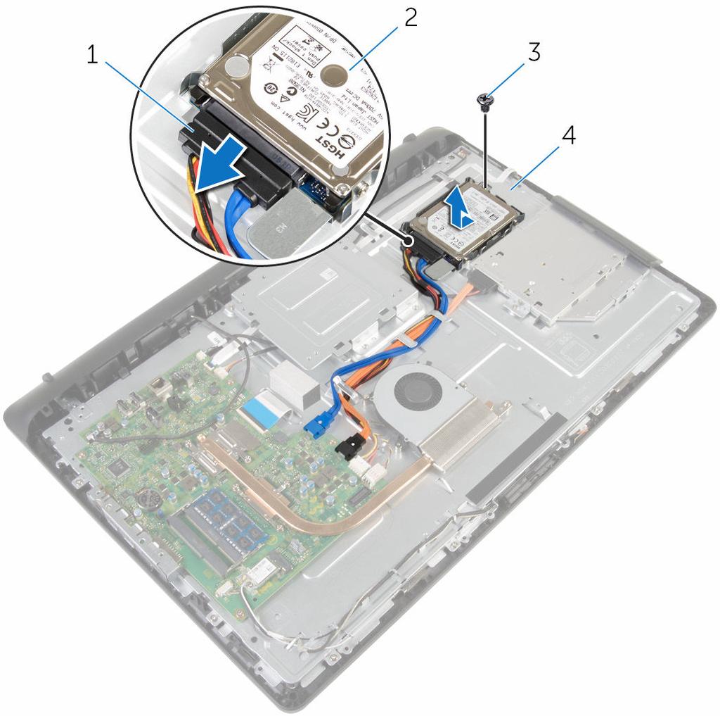 3 Com as pontas dos dedos, deslize o conjunto do disco rígido para removê-lo de seu compartimento.