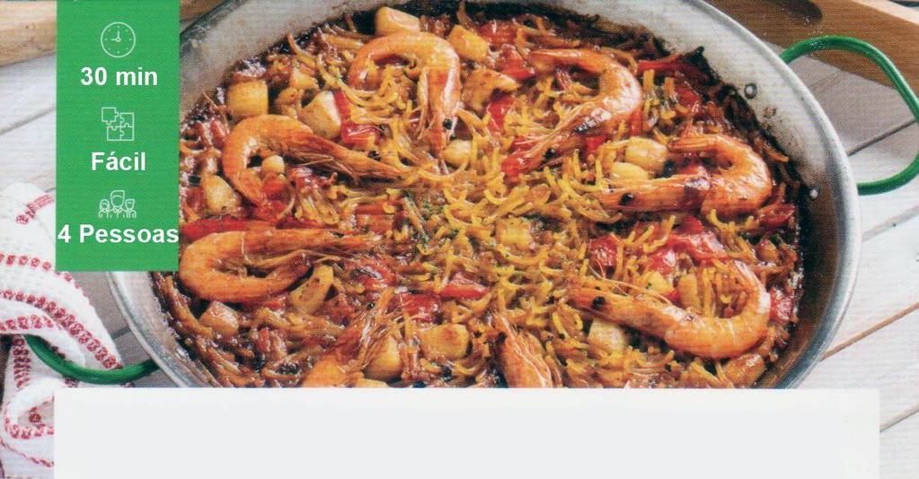 FIDEUÁ (prato Valenciano) DE SEPIA (CHOCO) COM GAMBAS E CAMARÃO LIOFILIZADO EM PÓ VETA LA PALMA 400gr de Esparguete para FIDEUÁ 8 Gambas 800ml de Caldo de Peixe 500 gr Sépia (Choco) 1 Pimento