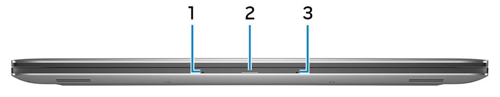 3 Vistas Frente 1 Microfone esquerdo Fornece uma entrada de som digital para gravações de áudio e chamadas de voz. 2 Luz de estado da bateria Indica o estado da carga da bateria.