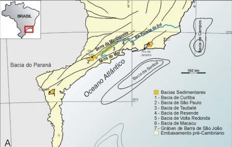 16 4.2 CONTEXTO GEOLÓGICO O Rift Continental do Sudeste do Brasil (RCSB) é formado por uma série de grábens, de idade paleogênica, que se estendem na direção NE-SW, paralelamente à linha de costa