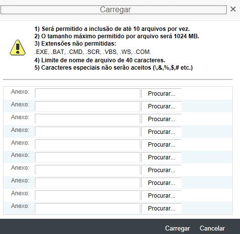 tamanho máximo permitido de cada arquivo.