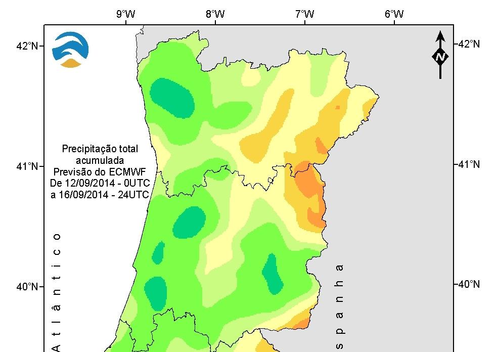 Previsão para Portugal Continental Para os próximos 5 dias prevê-se a ocorrência de precipitação em todo o território do Continente. Em alguns locais do interior os valores previstos são baixos.