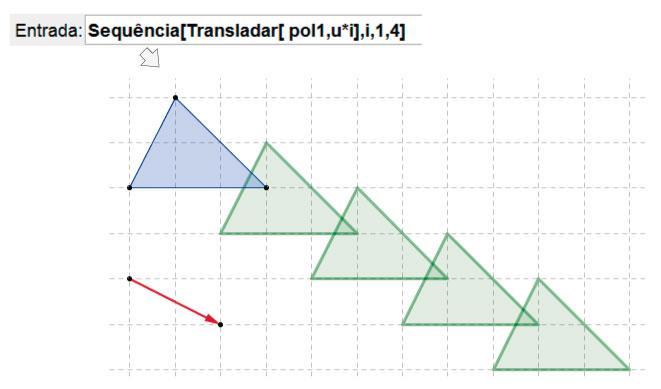 Figura 3: Comando Transladar cujos parâmetros são um polígono e um vetor Utilizando o comando Sequência[<Expressão>,<Variável>,<Valor