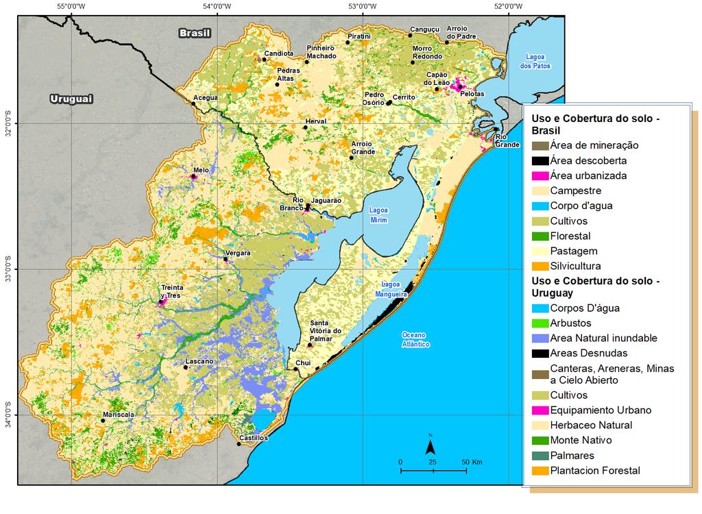 Uso e Cobertura do Solo na Bacia Fonte: Brasil: Adaptado de Hasenack, H.; Cordeiro, J.L.P.(org.). 2006. Mapeamento da cobertura vegetal do Bioma Pampa.