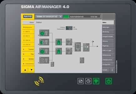 SIGMA AIR MANAGER 4.0 4 Funcionamento automático 6.62 bar Sistema Sistema Estado Compressores C1 - BSD 75 C1 Potência Caudal 112.