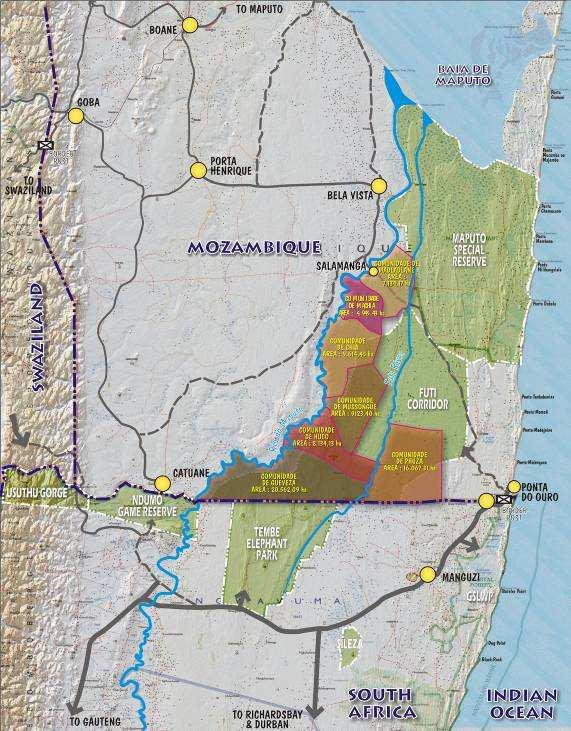 Fronteiras das Zonas da Comunidade no contexto do Corredor do Futi proposto A figura mostra as fronteiras das