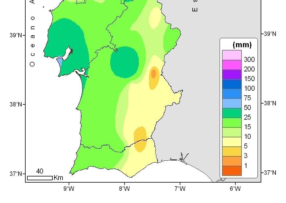 normal no Norte (excepto em Cabril/Gerês) e em particular no nordeste transmontano e foram muito superiores ao normal na região de Lisboa e na região Sul, nomeadamente no barlavento Algarvio (Figura