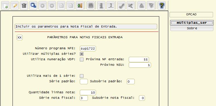 VDP0741 - - Cadastro das Séries 1 e 2. igual a 3, a mesma parametrizada no SUP7670.