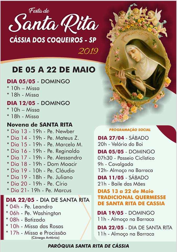 05 a 22/05 - Festa de Santa Rita de Cássia em Cássia dos