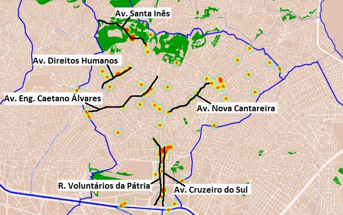 Localização das ocorrências fatais entre 2015 e 2017