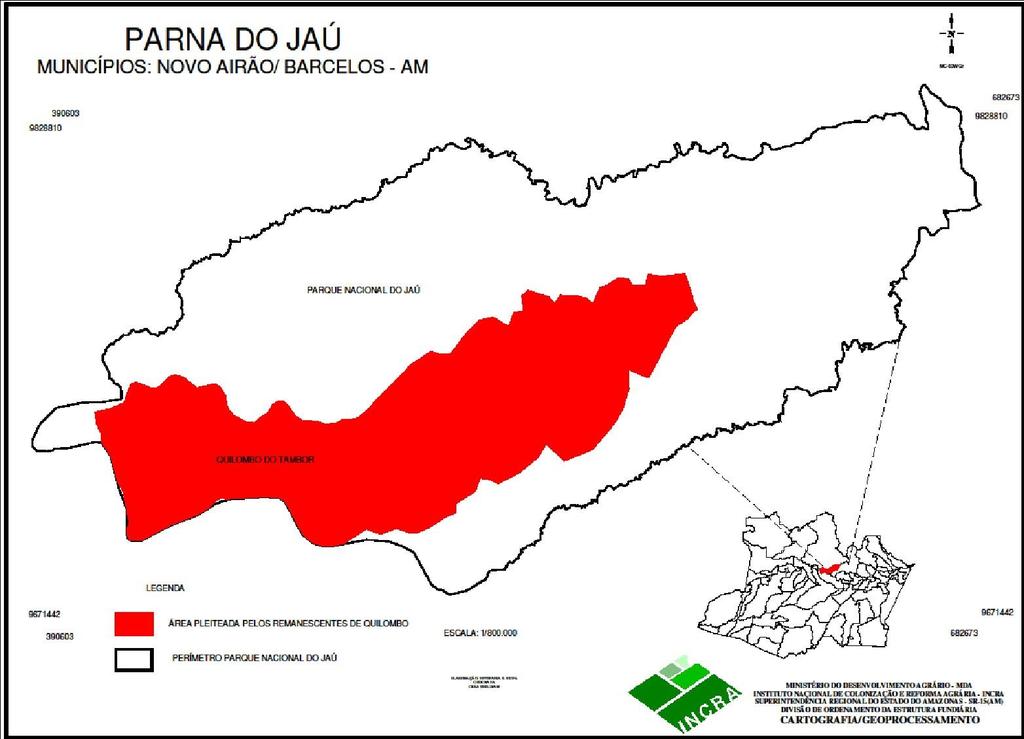 Mapa com a sobreposição entre o Território Quilombola da