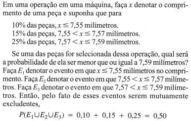 2.3 Regras de Adição O exemplo anterior motiva o seguinte resultado geral: P(A B) = P(A) + P(B) - P(A B) Se A e B são mutuamente excludentes, isto é, se A B=, então P(A B)=0 e o resultado geral fica: