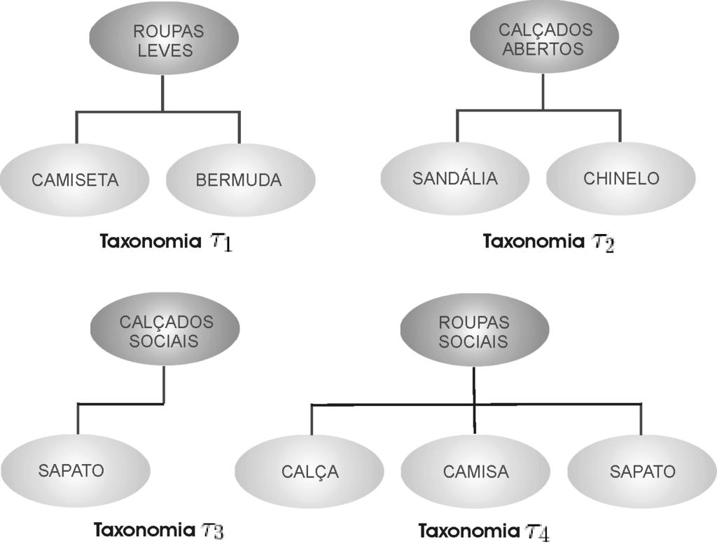 Figura 10: Um conjunto de taxonomias τ com 4 taxonomias Caso o usuário deseje utilizar taxonomias que contenham mais do que 2 níveis, como