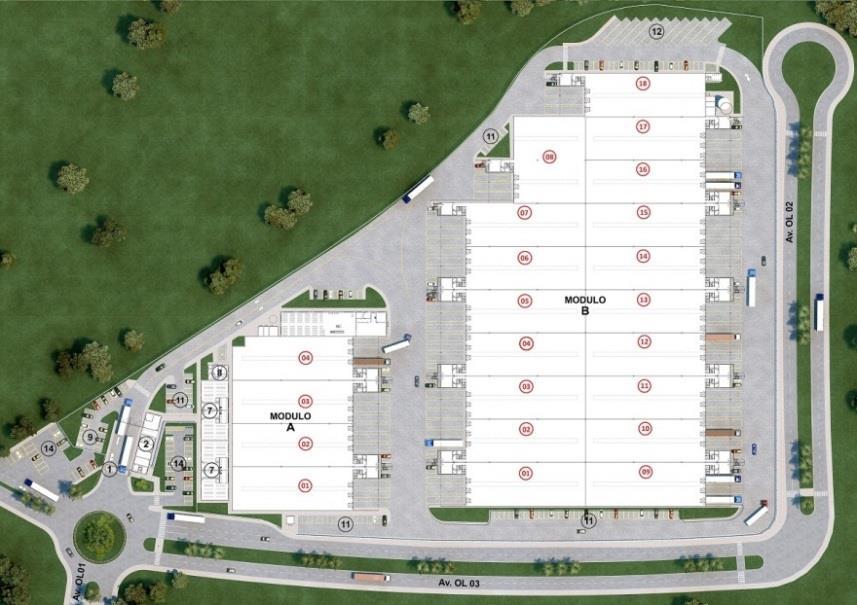 130 m² Locatários Multi Locatários (BR Foods, Royal Canin, Bridgestone, IFCO) Infraestrutura Portaria com garras de