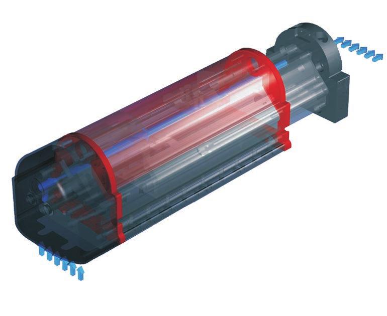 Alimentação em ar comprimido O cilindro pneumático que conduz o movimento linear é fornecido por fixações de ar P e R, às quais se pode aceder após a remoção das tampas de plástico.